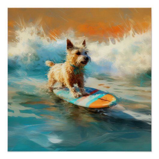 Biewer Terrier Strand Surfen Schilderij Perfect Poster (Voorkant)