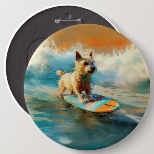 Biewer Terrier Strand Surfen Schilderij Ronde Button 6,0 Cm (Voorkant /achterkant)