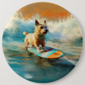 Biewer Terrier Strand Surfen Schilderij Ronde Button 6,0 Cm (Voorkant)