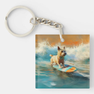 Biewer Terrier Strand Surfen Schilderij Sleutelhanger