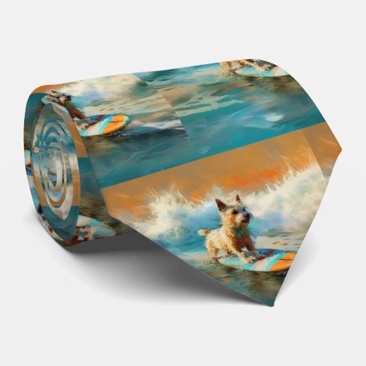 Biewer Terrier Strand Surfen Schilderij Stropdas (Opgerold)