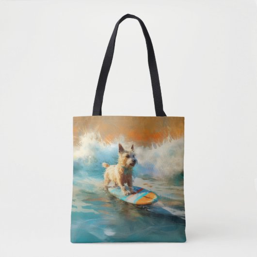 Biewer Terrier Strand Surfen Schilderij Tote Bag (Voorkant)