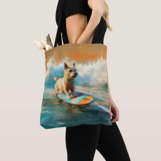Biewer Terrier Strand Surfen Schilderij Tote Bag (Dichtbij)