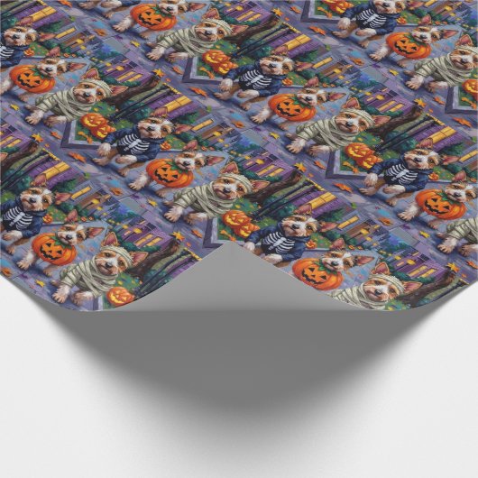 Biewer Terrier Trick-or-Treating Halloween kostuum Cadeaupapier (Hoek)