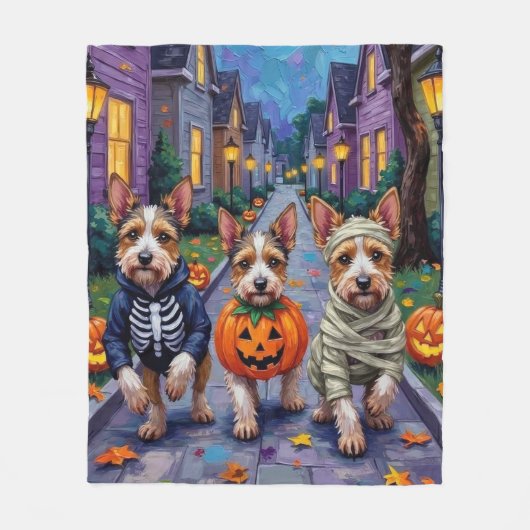 Biewer Terrier Trick-or-Treating Halloween kostuum Fleece Deken (Voorkant)
