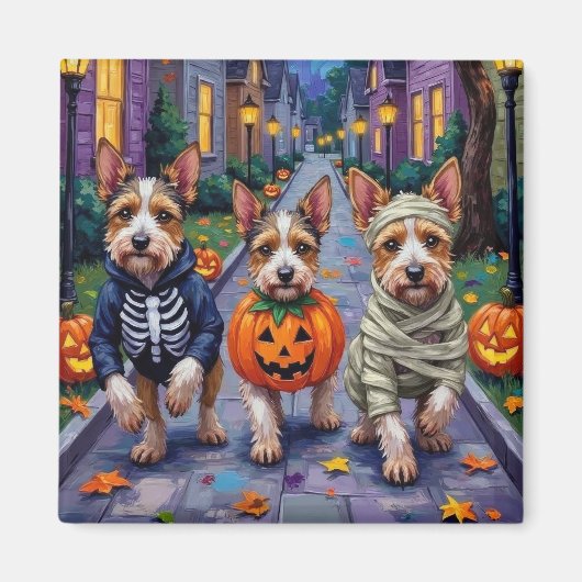 Biewer Terrier Trick-or-Treating Halloween Kostuum Magneet (Voorkant)