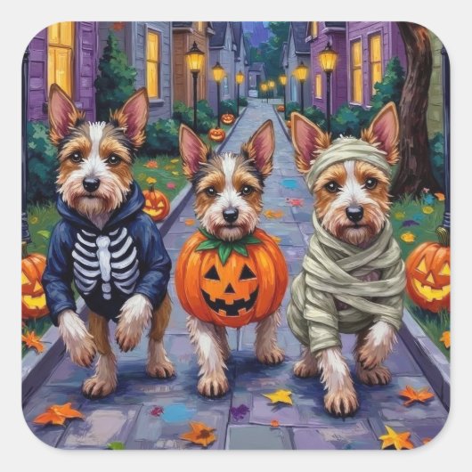 Biewer Terrier Trick-or-Treating Halloween kostuum Vierkante Sticker (Voorkant)
