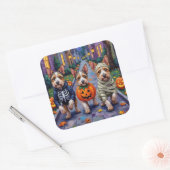 Biewer Terrier Trick-or-Treating Halloween kostuum Vierkante Sticker (Envelop)
