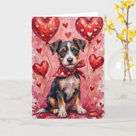 Biewer Terrier Valentine’s Day Dog with Hearts Red Kaart (Gele Bloem)