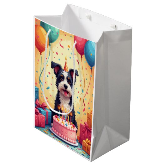 Biewer Terrier Verjaardagsfeest Medium Cadeauzakje (Voorkant Gekanteld)