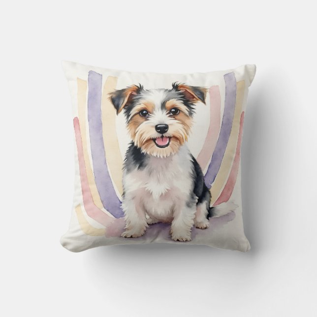 Biewer Terrier Watercolor Lint Curve Kunst Kussen (Voorkant)