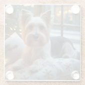 Biewer Terrier With Christmas Lights Holiday Glazen Onderzetter (Achterkant)