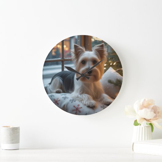 Biewer Terrier With Christmas Lights Holiday Grote Klok (Huis)