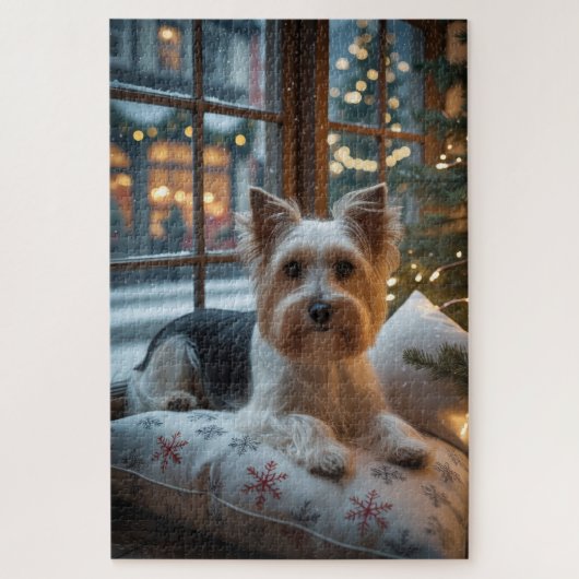Biewer Terrier With Christmas Lights Holiday Legpuzzel (Verticaal)