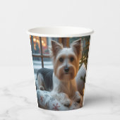 Biewer Terrier With Christmas Lights Holiday Papieren Bekers (Achterkant)