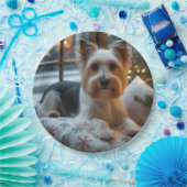 Biewer Terrier With Christmas Lights Holiday Papieren Bordje (Feest)