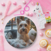 Biewer Terrier With Christmas Lights Holiday Papieren Bordje (Feest)