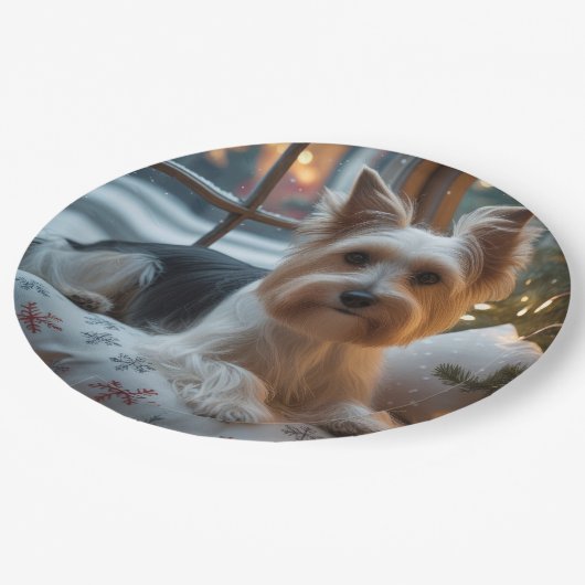 Biewer Terrier With Christmas Lights Holiday Papieren Bordje (Gekanteld)