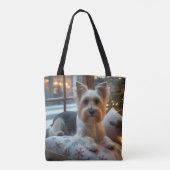 Biewer Terrier With Christmas Lights Holiday Tote Bag (Achterkant)