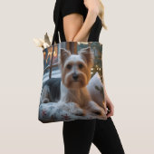 Biewer Terrier With Christmas Lights Holiday Tote Bag (Dichtbij)