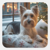 Biewer Terrier With Christmas Lights Holiday Vierkante Sticker (Voorkant)