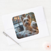 Biewer Terrier With Christmas Lights Holiday Vierkante Sticker (Envelop)