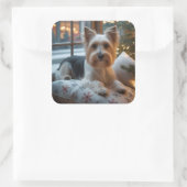 Biewer Terrier With Christmas Lights Holiday Vierkante Sticker (Tas)