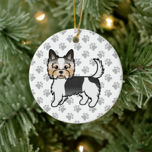 Biewer Terrier Yorkie Cartoon Dog & Paws Keramisch Ornament