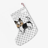 Biewer Terrier Yorkie Cute Cartoon Dog & Name Kleine Kerstsok (Achterkant (Hangend))