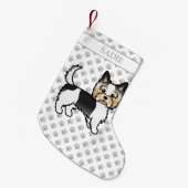 Biewer Terrier Yorkie Cute Cartoon Dog & Name Kleine Kerstsok (Voorkant (Hangend))