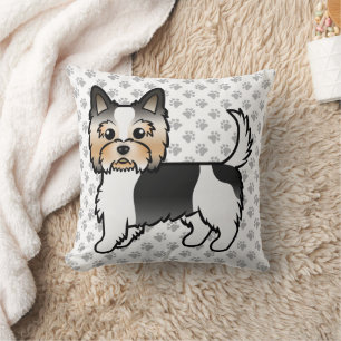 Biewer Terrier Yorkie Cute Cartoon Dog & Paws Kussen
