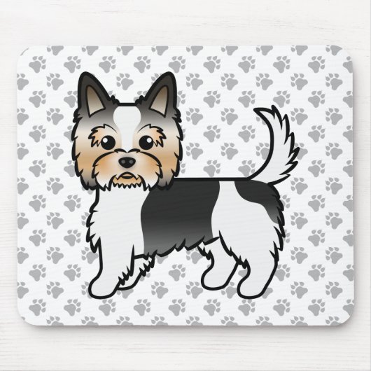 Biewer Terrier/Yorkie Cute Cartoon Dog & Paws Muismat (Voorkant)