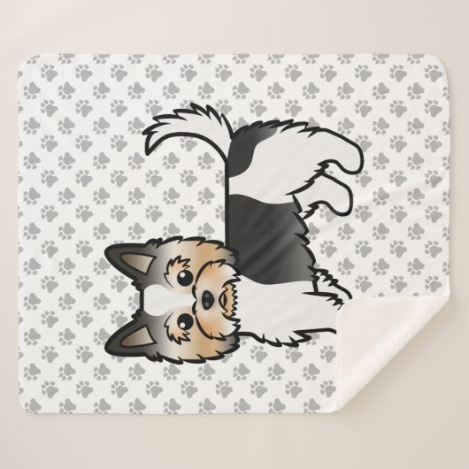 Biewer Terrier Yorkie Cute Cartoon Dog & Paws Sherpa Deken (Voorkant (horizontaal))