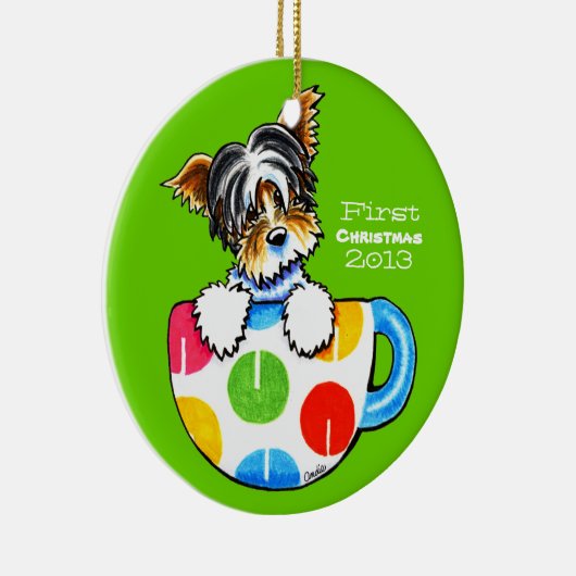 Biewer Yorkie First-kersttoepassing Keramisch Ornament (Rechts)