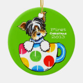 Biewer Yorkie First-kersttoepassing Keramisch Ornament (Voorkant)