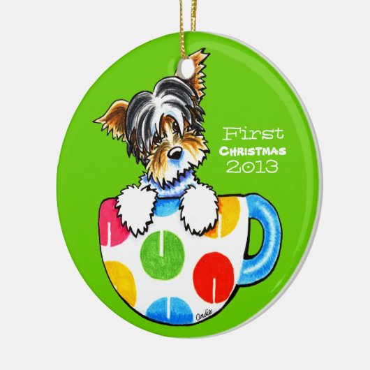 Biewer Yorkie First-kersttoepassing Keramisch Ornament (Links)