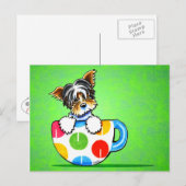 Biewer Yorkie Polka Dot Cup Groen Briefkaart (Voorkant / Achterkant)