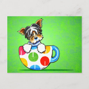 Biewer Yorkie Polka Dot Cup Groen Briefkaart