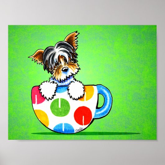 Biewer Yorkie Polka Dot Cup Groen Poster (Voorkant)