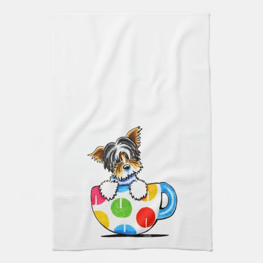 Biewer Yorkie Polka Dot Cup Theedoek (Verticaal)