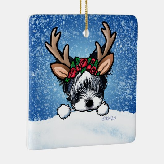 Biewer Yorkie Reindeer Ceramic Ornament. Keramisch Ornament (Rechts)