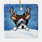 Biewer Yorkie Reindeer Ceramic Ornament. Keramisch Ornament (Voorkant)