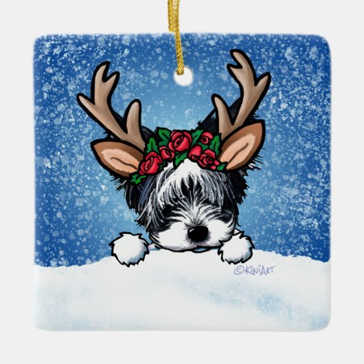 Biewer Yorkie Reindeer Ceramic Ornament. Keramisch Ornament (Voorkant)