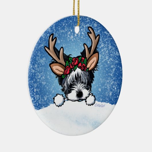 Biewer Yorkie Reindeer Kerstkeramisch Ornament (Rechts)