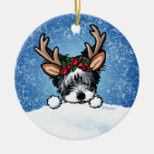 Biewer Yorkie Reindeer Kerstkeramisch Ornament (Voorkant)