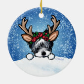 Biewer Yorkie Reindeer Kerstkeramisch Ornament (Achterkant)