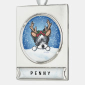 Biewer Yorkie Reindeer Kerstversier Verzilverd Banner Ornament (Links)