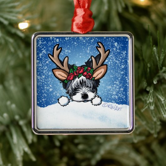 Biewer Yorkie Reindeer Metal Ornament (Boom)