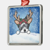 Biewer Yorkie Reindeer Metal Ornament (Links)