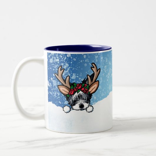 Biewer Yorkie Reindeer Mok voor tweetangs kerstmis (Links)